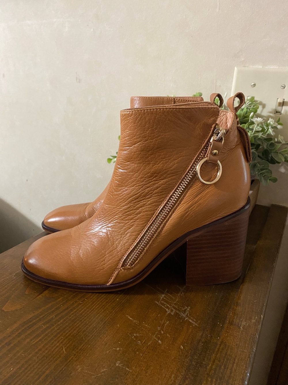 Silent D Anthropologie Heeled Ankle Boot Brown Leather Boho Indie Chunky Heel 38